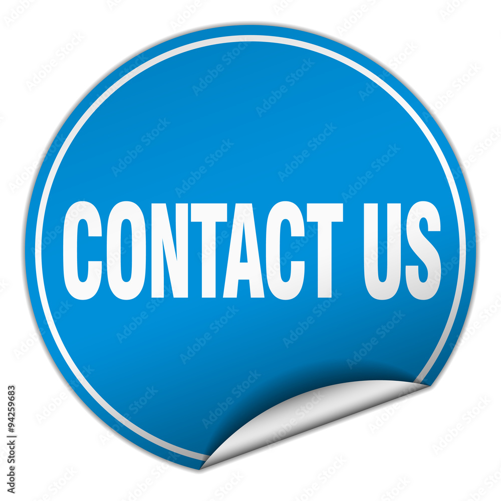 contact us round blue sticker isolated on white contact us round blue sticker isolated on white