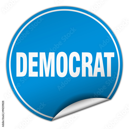 democrat round blue sticker isolated on white