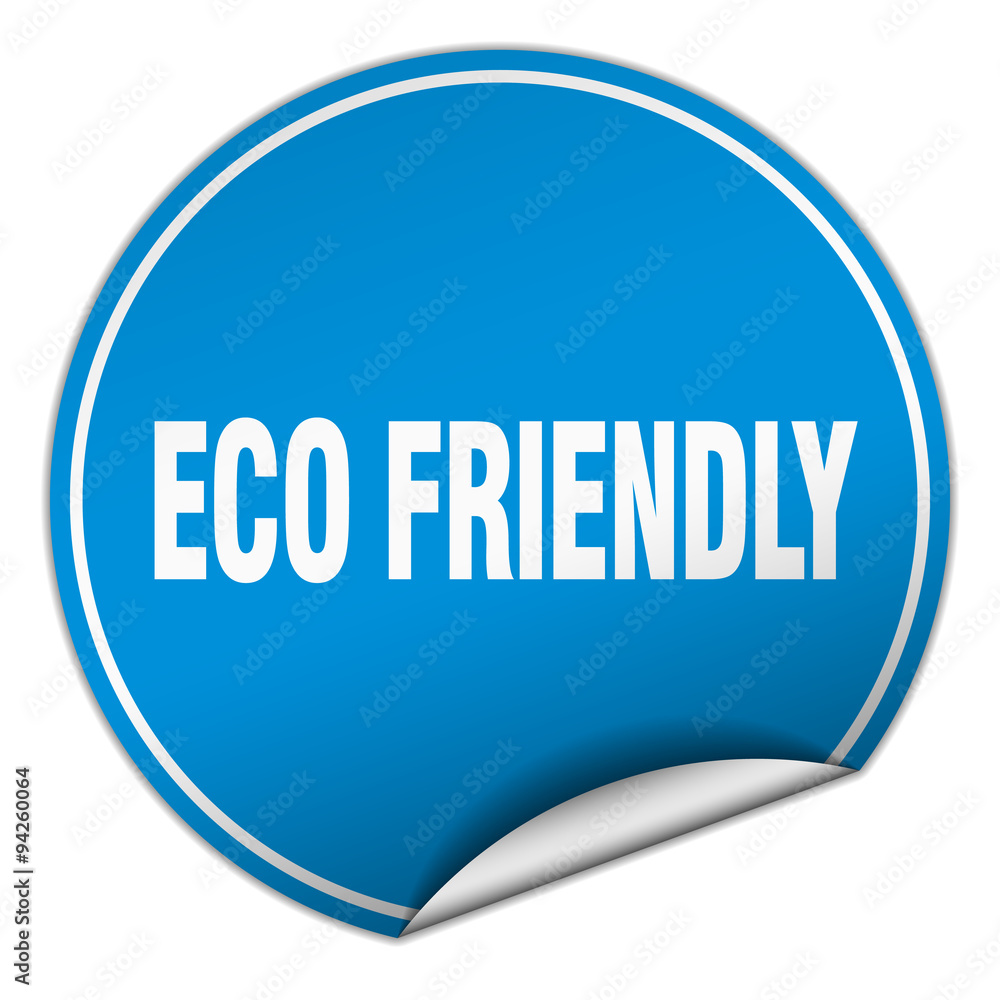 eco friendly round blue sticker isolated on white