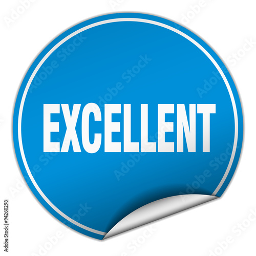 excellent round blue sticker isolated on white
