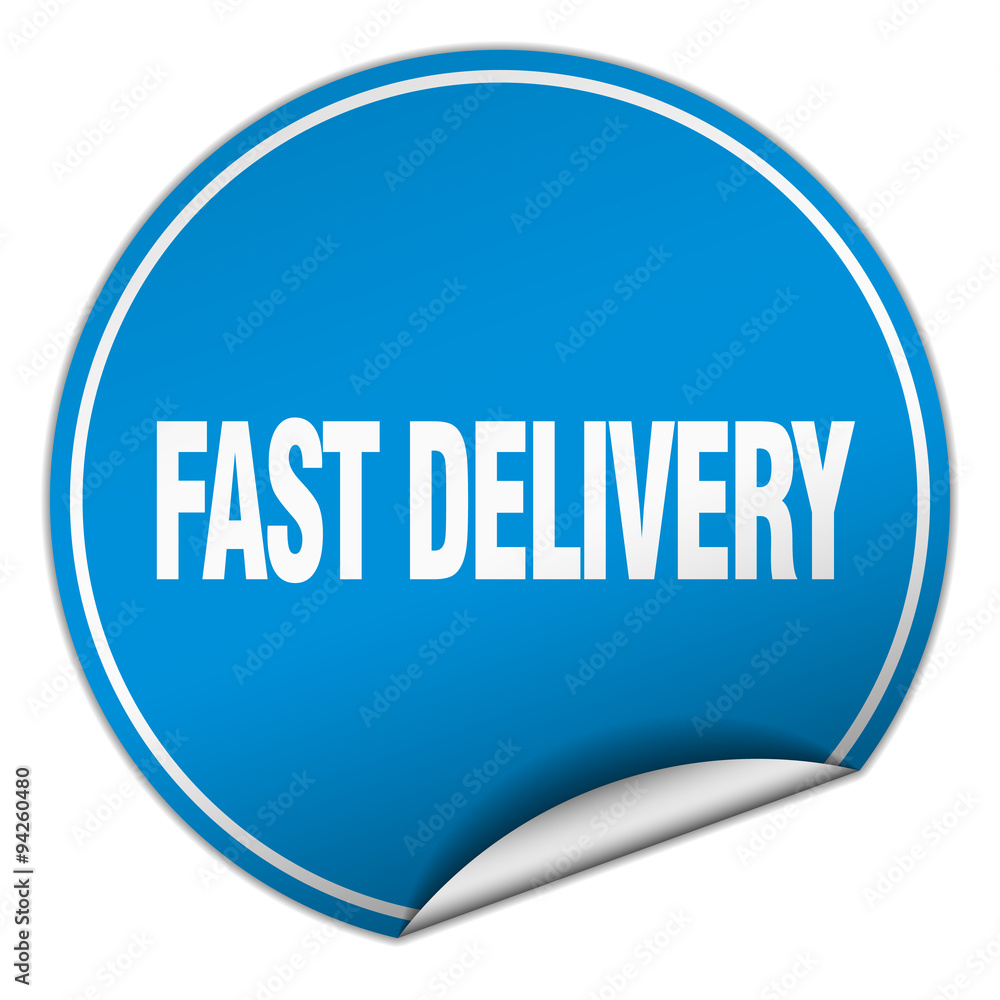 fast delivery round blue sticker isolated on white fast delivery round blue sticker isolated on white