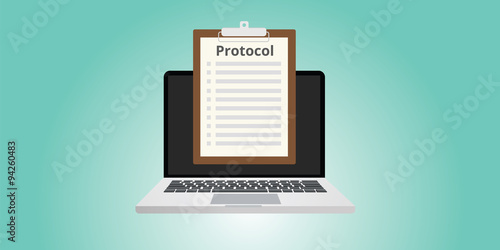 protocol concept rules in front of computer or notebook photo