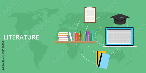 literature concept with books and online learning