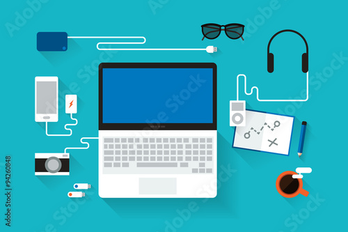 Laptop computer on table.