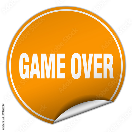 game over round orange sticker isolated on white