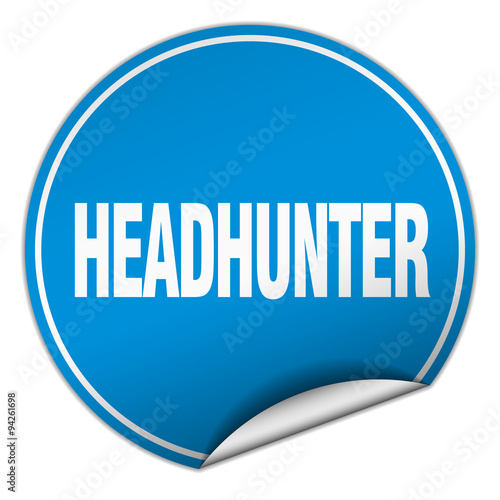 headhunter round blue sticker isolated on white
