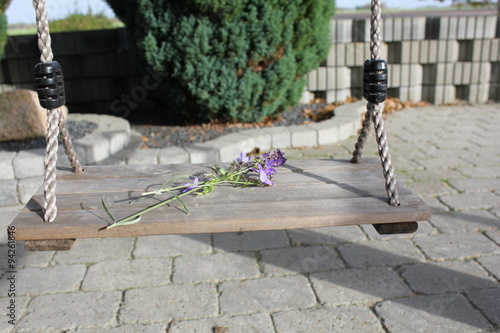 Purple flower on swing photo