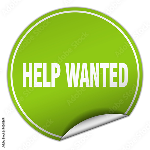 help wanted round green sticker isolated on white