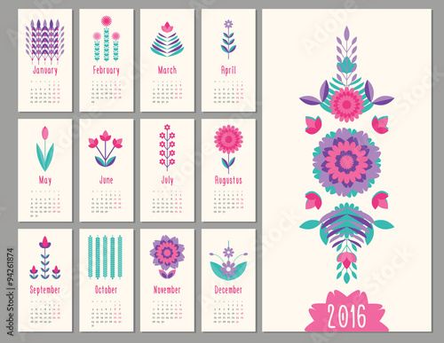 floral mini calendar 2016
