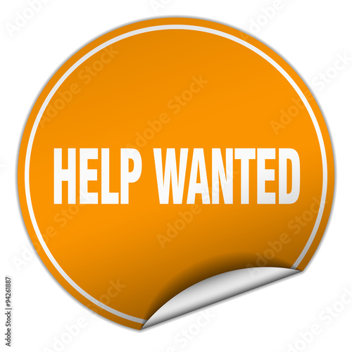 help wanted round orange sticker isolated on white