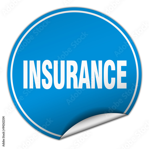 insurance round blue sticker isolated on white