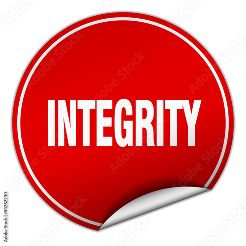 integrity round red sticker isolated on white