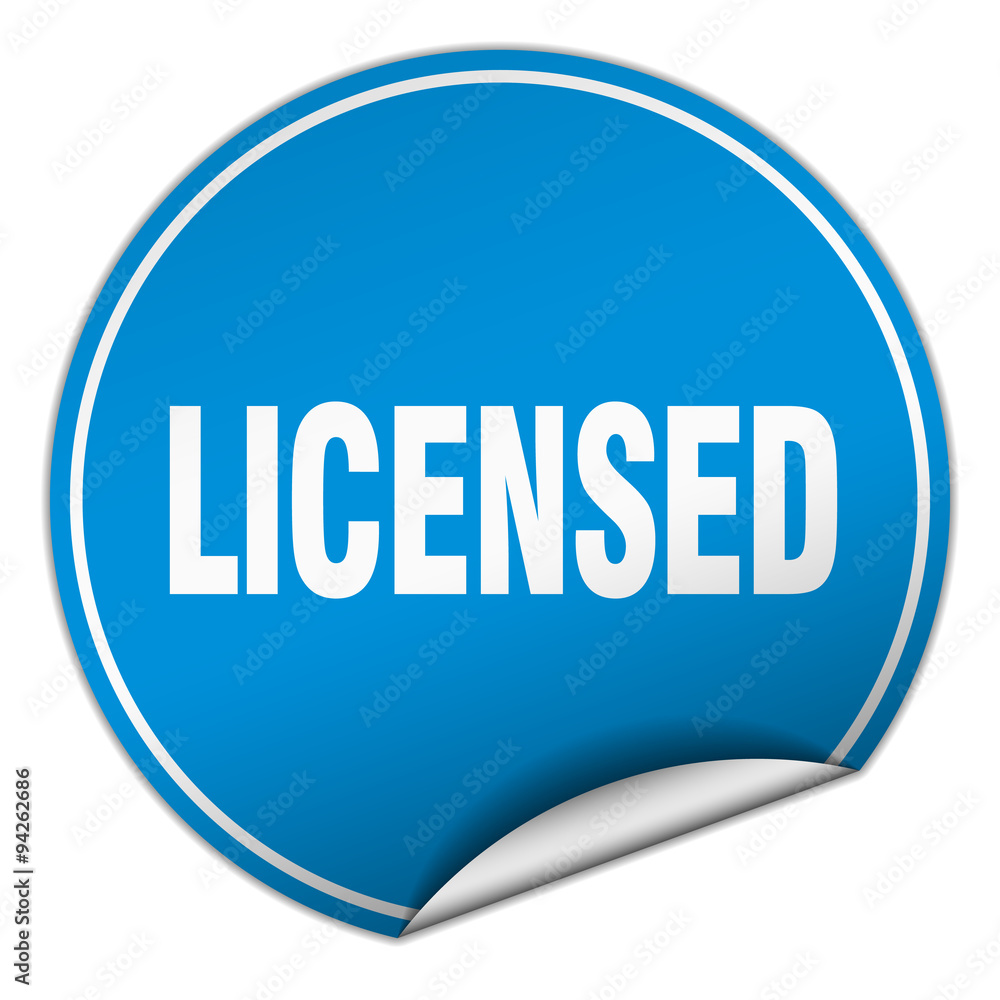 licensed round blue sticker isolated on white licensed round blue sticker isolated on white