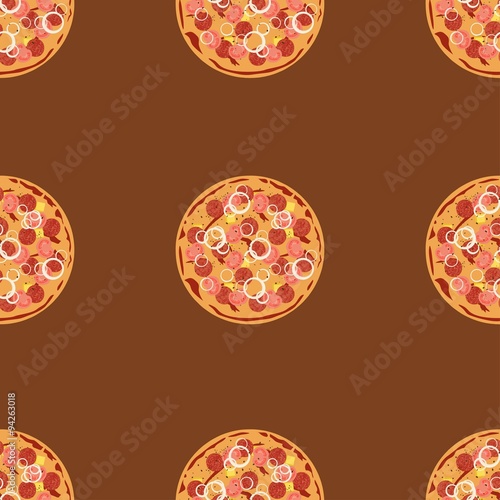 Seamless pattern with pizza salami. Vector flat background texture