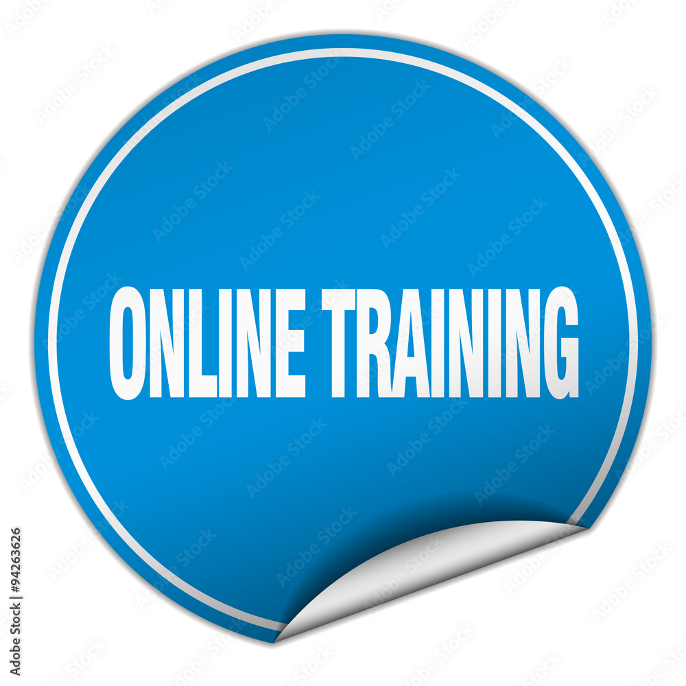 online training round blue sticker isolated on white online training round blue sticker isolated on white
