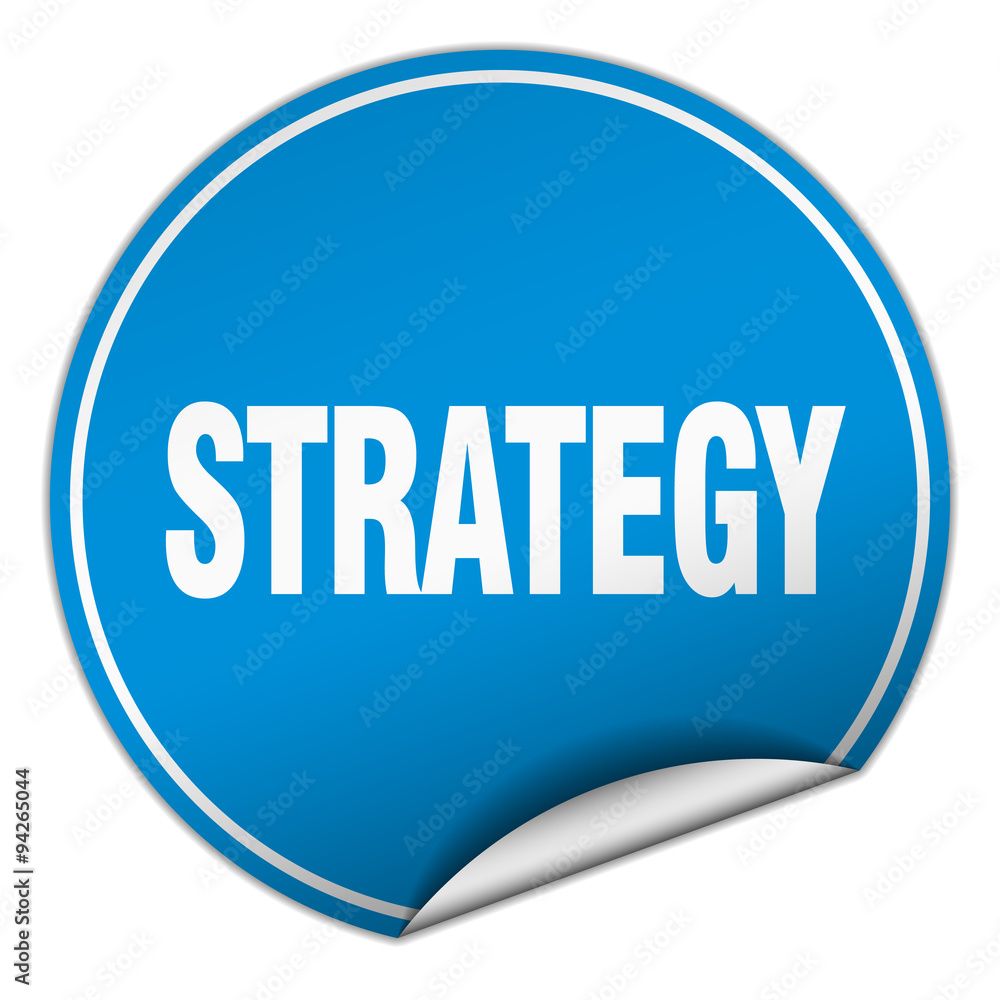 strategy round blue sticker isolated on white strategy round blue sticker isolated on white