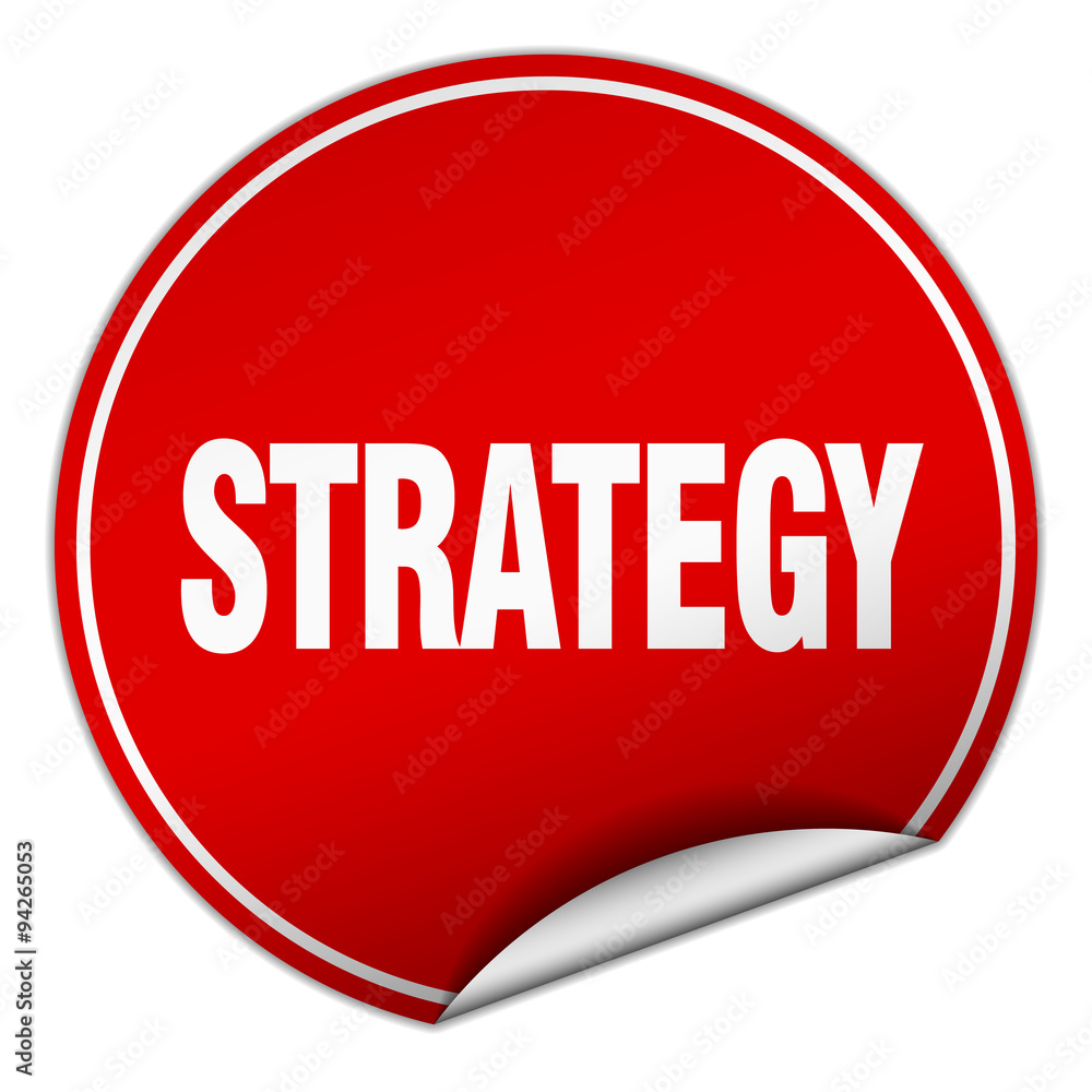 strategy round red sticker isolated on white