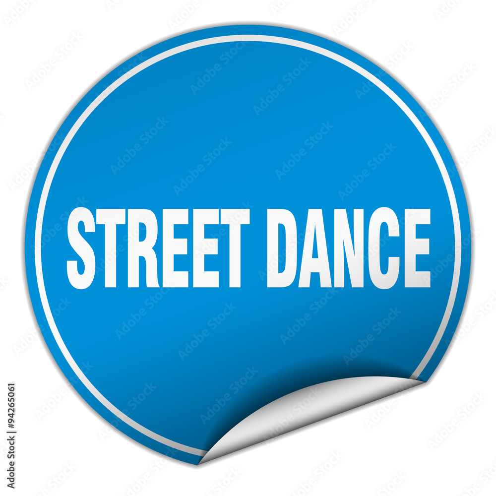street dance round blue sticker isolated on white street dance round blue sticker isolated on white