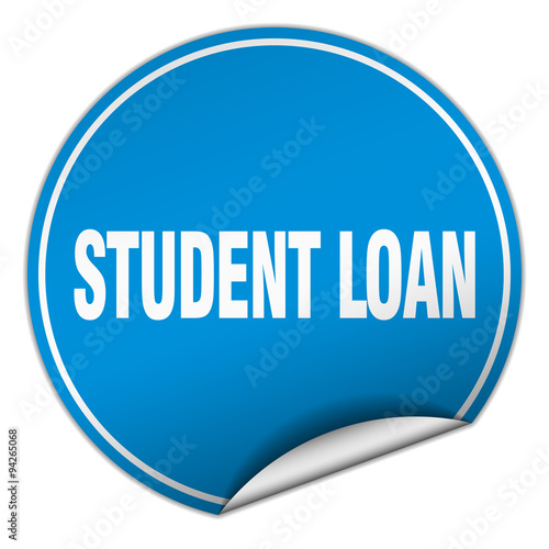 student loan round blue sticker isolated on white