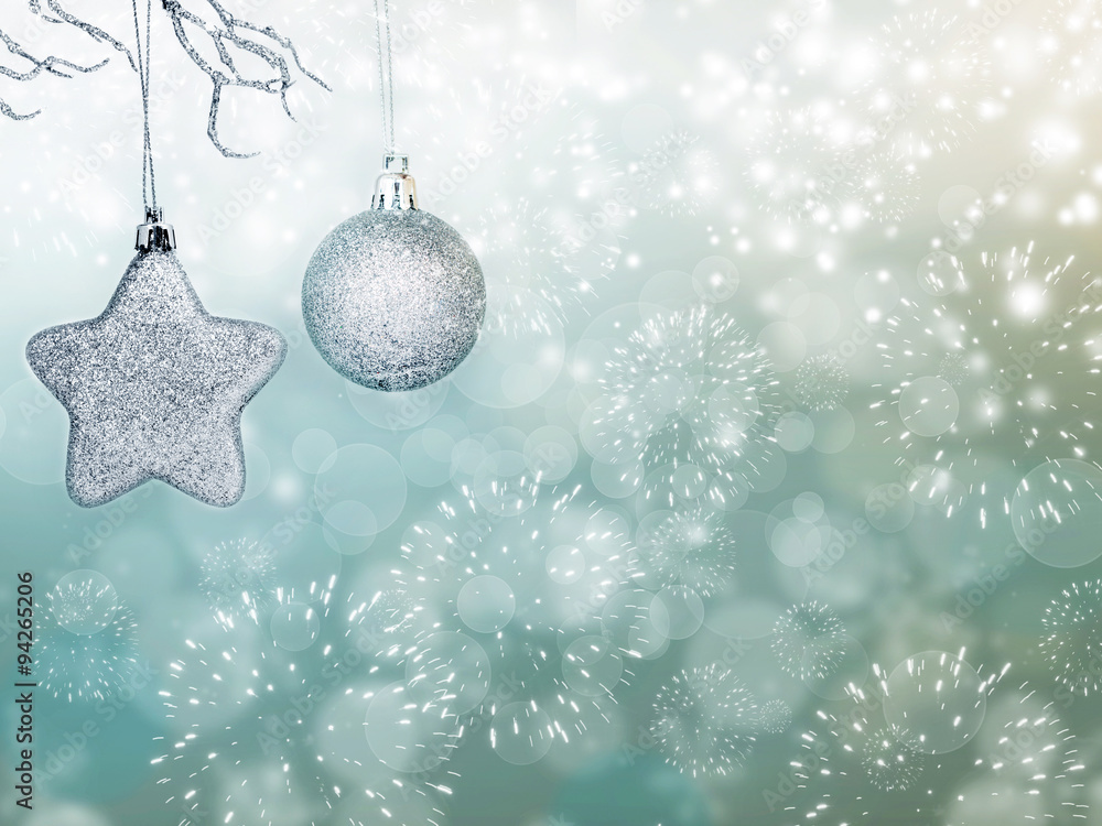 Holiday background with sparkling lights and Christmas decoratio Holiday background with sparkling lights and Christmas decoratio