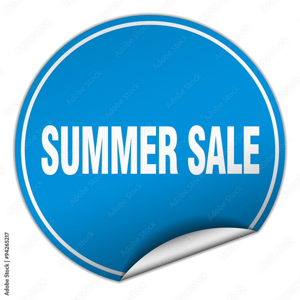 summer sale round blue sticker isolated on white summer sale round blue sticker isolated on white