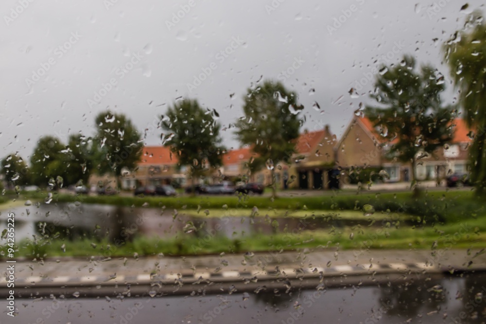 Raindrops on the window. Rainy wheather in Netherlands Raindrops on the window. Rainy wheather in Netherlands