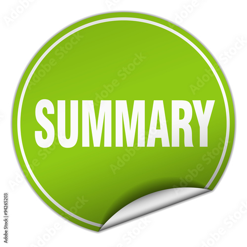 summary round green sticker isolated on white