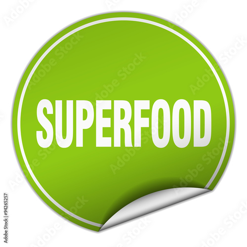 superfood round green sticker isolated on white