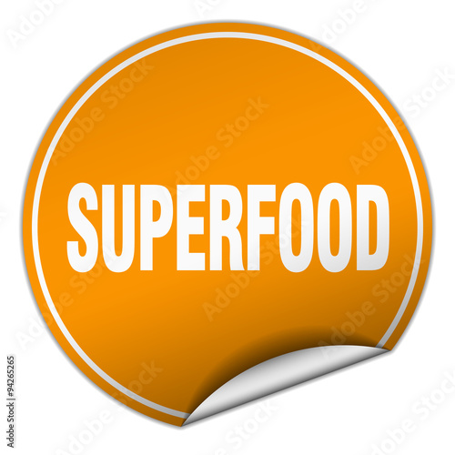 superfood round orange sticker isolated on white