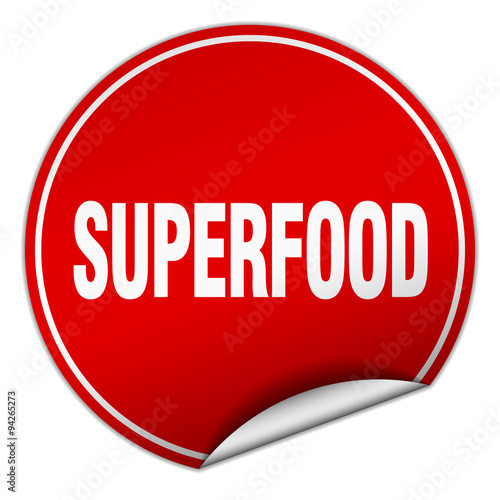 superfood round red sticker isolated on white