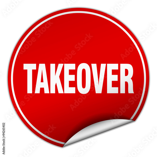 takeover round red sticker isolated on white