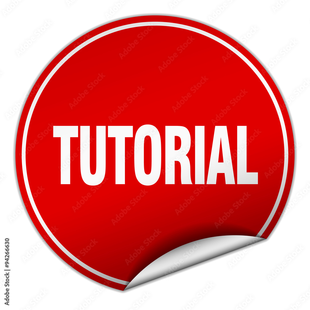 tutorial round red sticker isolated on white tutorial round red sticker isolated on white