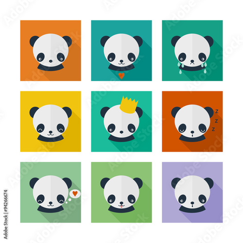 Fototapeta Naklejka Na Ścianę i Meble -  Panda vector icons set in flat design