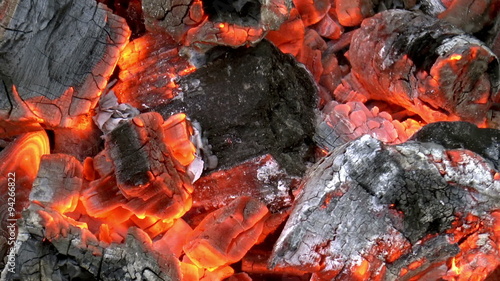The video shows red-hot coal to clous-up