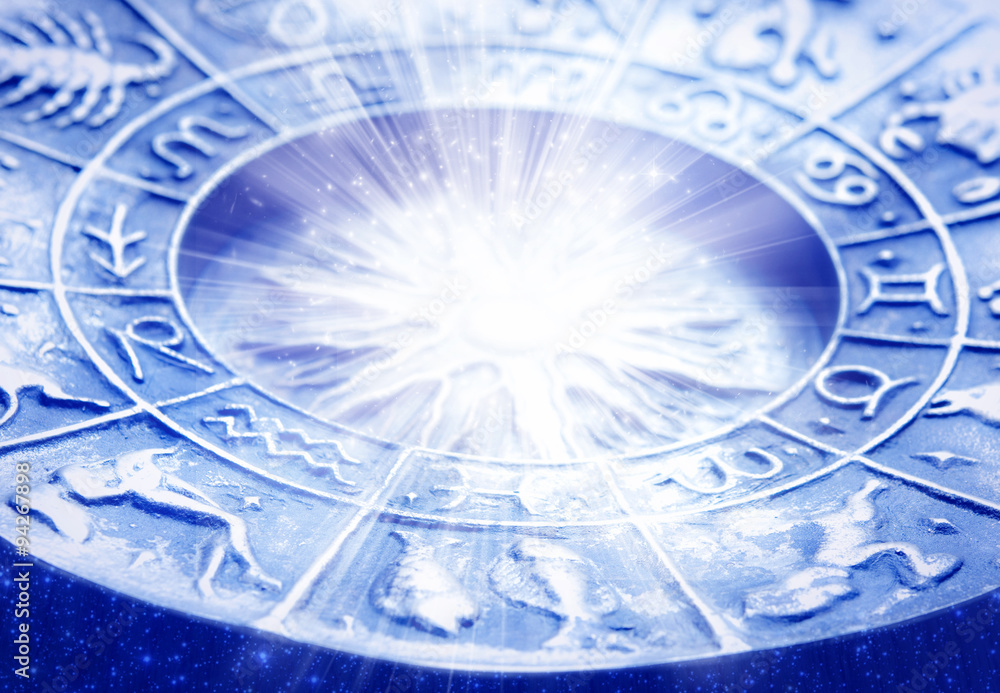 zodiac symbol with astrological symbols magic rays of lights