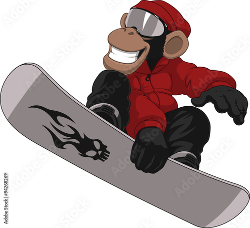 Funny Monkey Snowboarder
