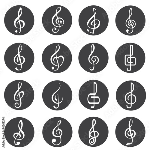 set of sixteen treble clef icons
