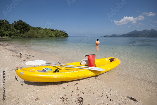 Kayak on a white sandy beach of Koh Man Nai, Trat, Thailand