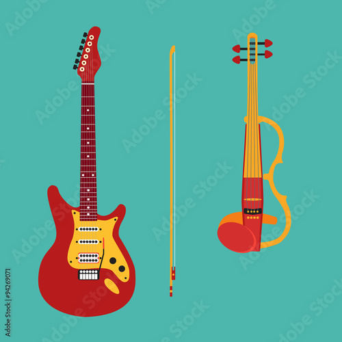 Set of string instruments. Electric violin, electric guitar. Iso