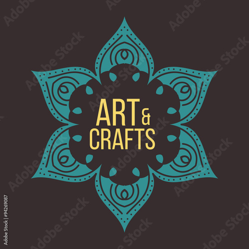 Ethnic logotype decorative element. Hand drawn elegant lineart logo design. Vector illustration. Islam, Arabic, Indian, ottoman motifs.