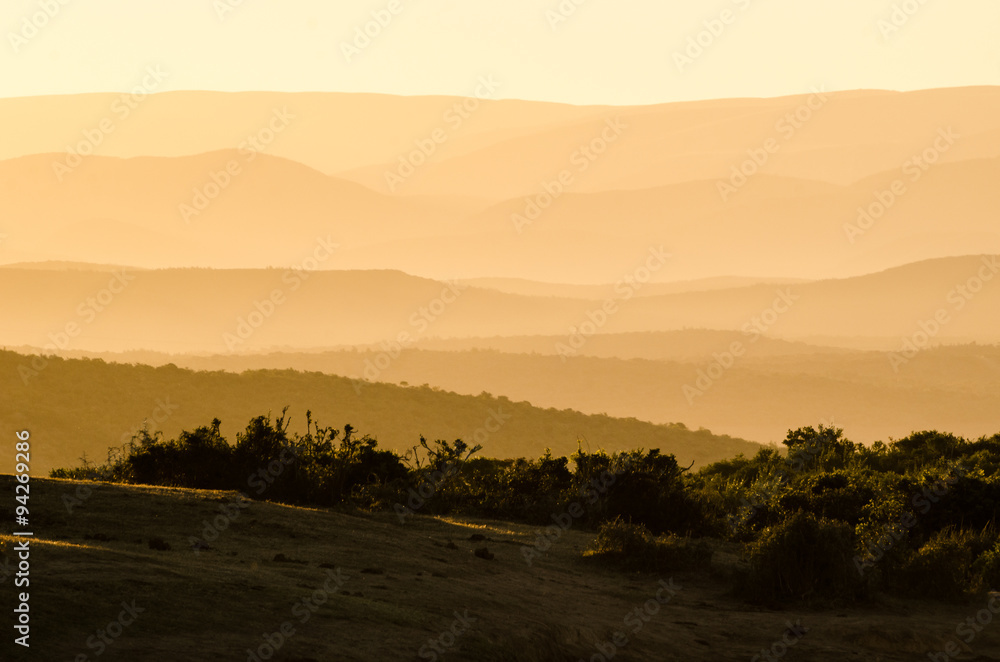 Obraz premium Panorama, tramonto, Addo Elephants Park - Sudafrica