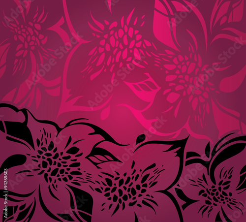 Red floral decorative holiday background with black ornaments