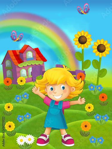 Cartoon farm scene - illustration for the children