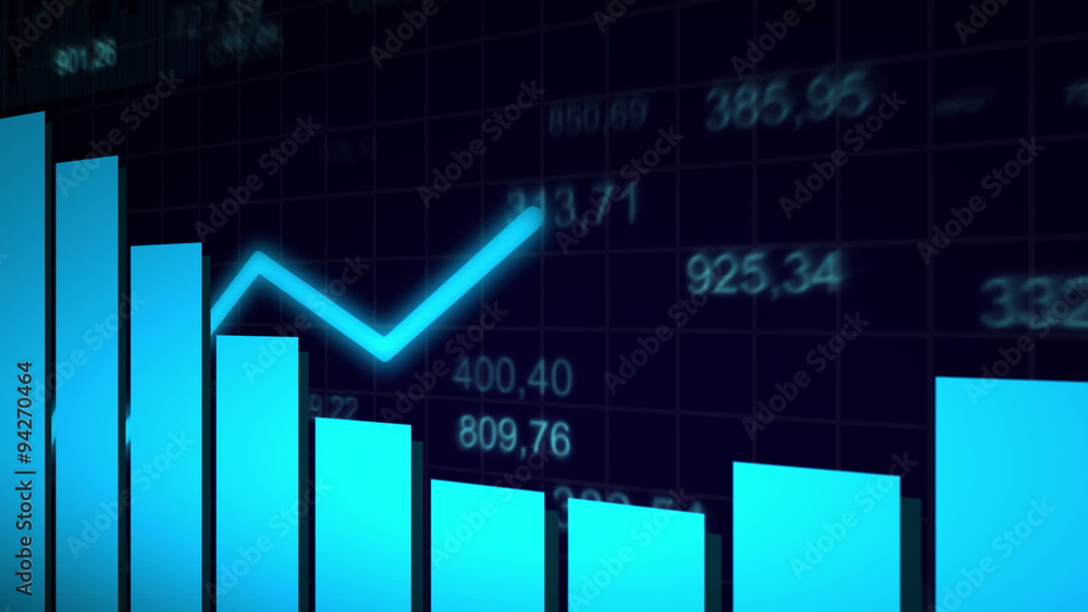 The camera looks at the growing chart on dark blue The camera looks at the growing chart on dark blue