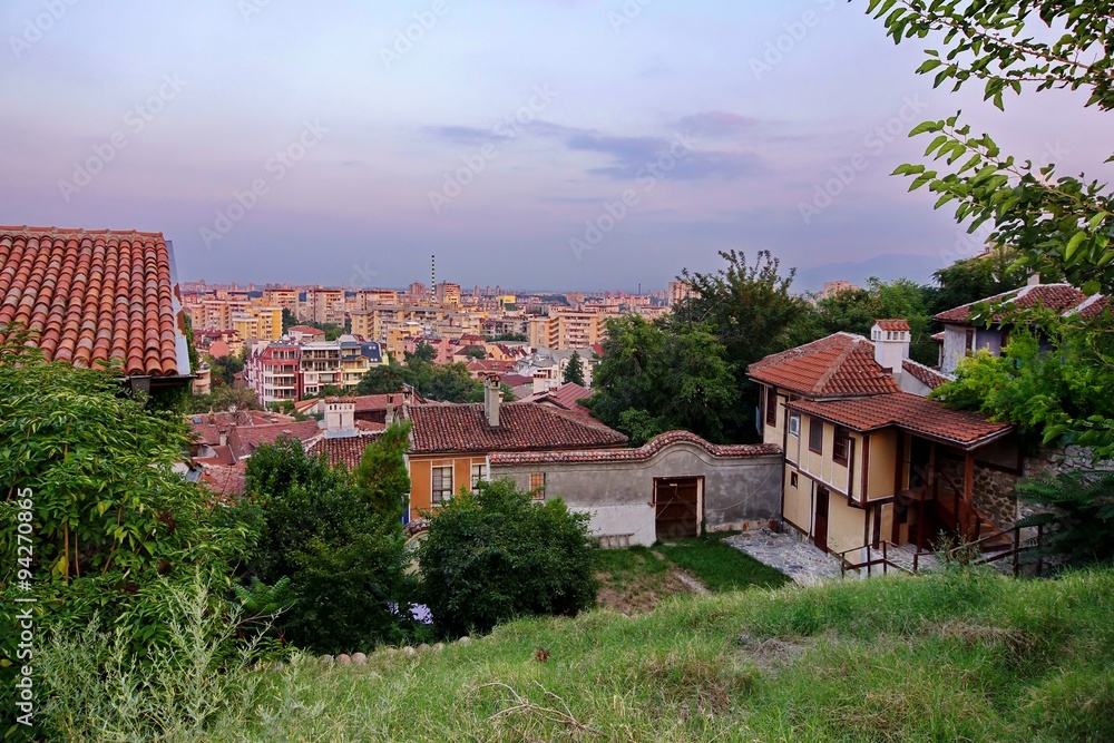 Bulgaria, Plovdiv Cityscape From Old Town In Evening