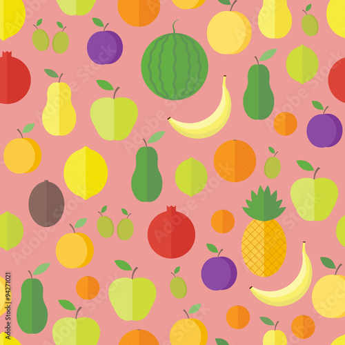 Fototapeta Naklejka Na Ścianę i Meble -  Seamless pattern with fruits and berries. Vector background
