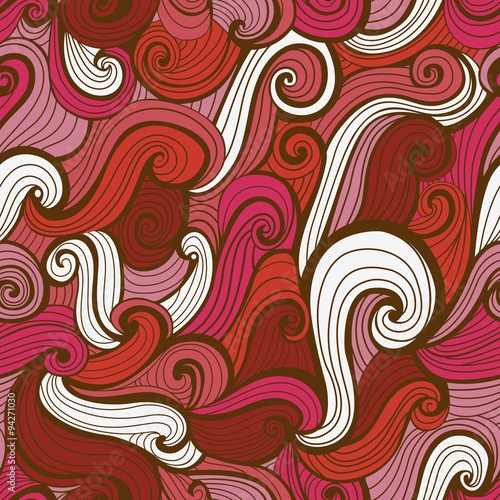 Red Doodle Waves Seamless Pattern