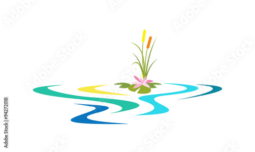 Lotus Float on Water Lake Vector Illustration