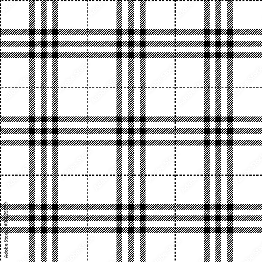 black and white fabric texture tartan pattern seamless Stock Vector