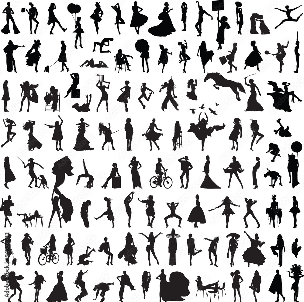 More than 100 female silhouettes in different situations.